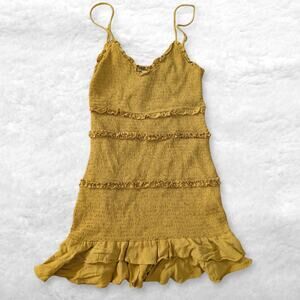 olivaceous mustard smocked mini sundress